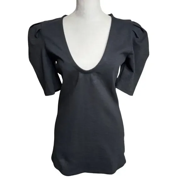 Free People Ellery Puff Sleeve Blouse NWT Black M - Picture 2 of 12